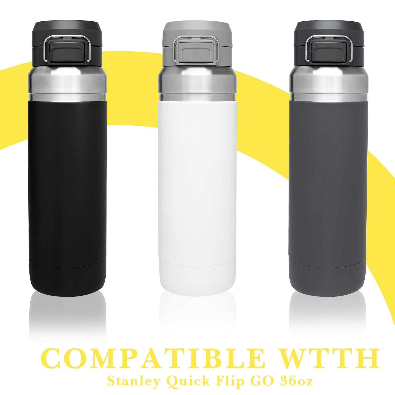 Linkidea 2 Pack Water Bottle Boot Compatible with Stanley Quick Flip GO 36oz, Silicone Waterbottle Bottom Bumper Protector (Yellow)
