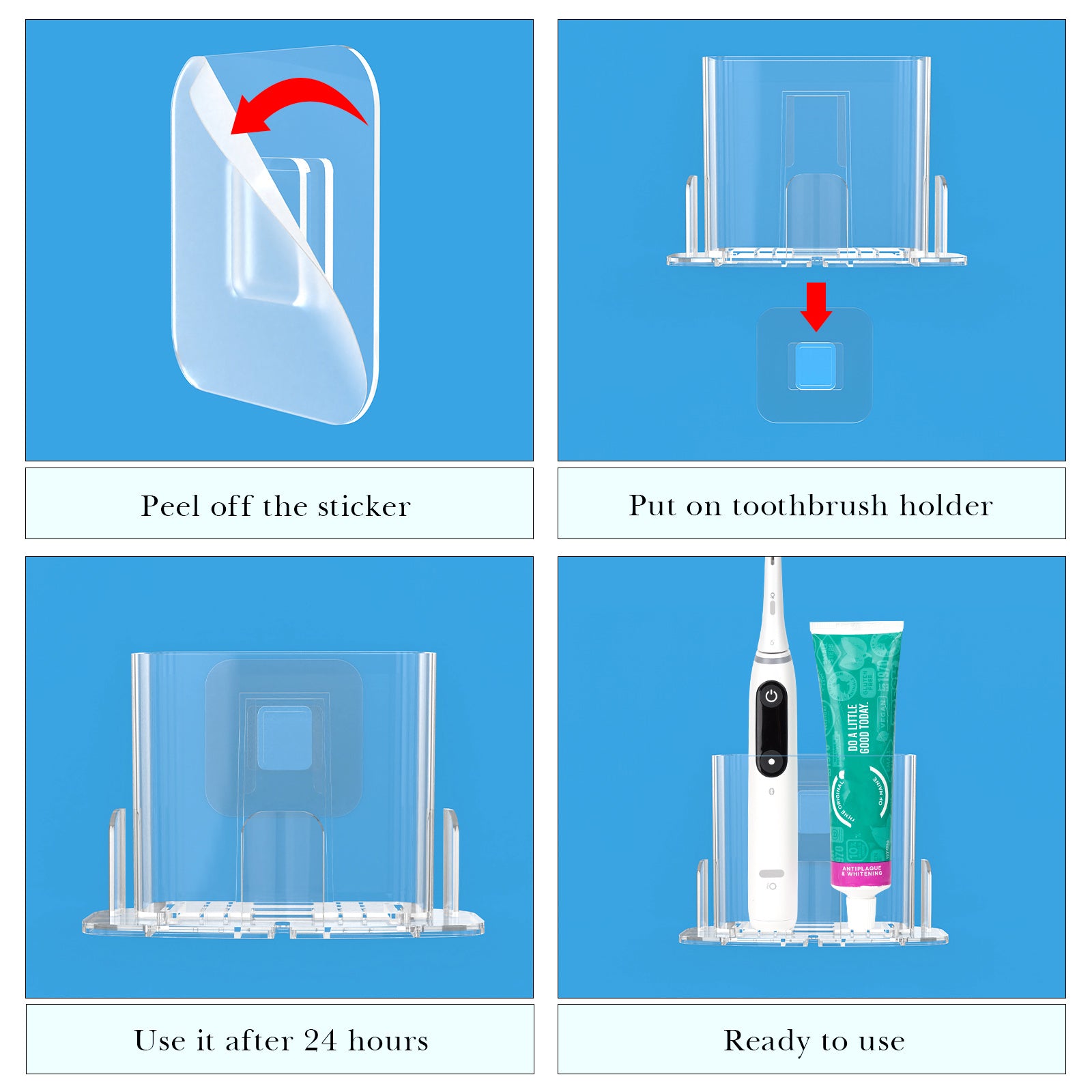 Linkidea 2 Pack Wall Mount Toothbrush Holder for Bathroom, Plastic Clear Self Adhesive Wallmount Tooth Brush Hanger Compatible with Oral-B iO Series, Philips Sonicare 5100/5300, 7AM2M(Transparent)