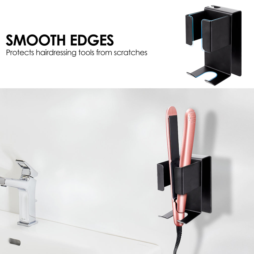 Linkidea Wall Mount Curling Iron Holder, Stainless Steel Hair Straightener Storage, Adhesive Hair Dryer Rack, Bathroom Organizer for Flat Iron, Curling Wand (Black)