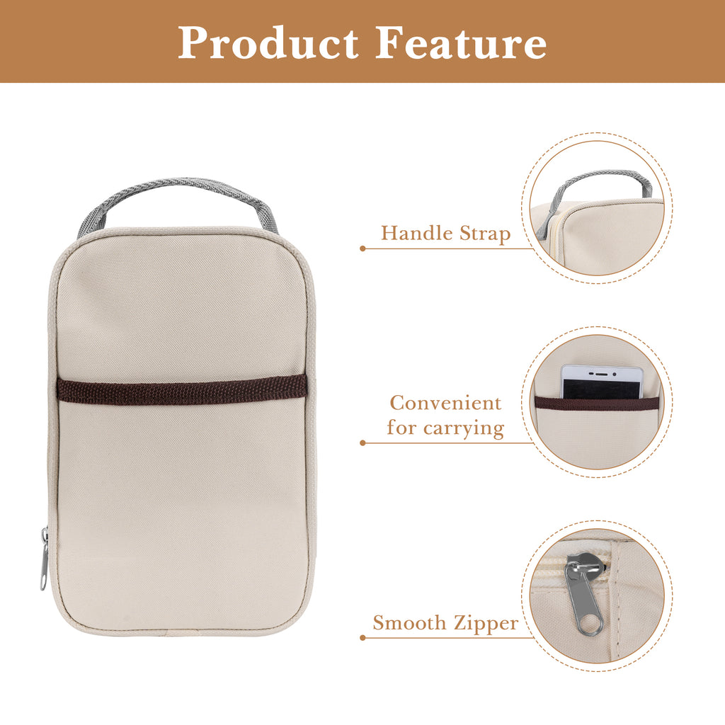 Linkidea Food Jar Insulated Bag, Thermal Jar Bag with Pocket Portable for Office Work Outdoor Picnic, Compatible with 16 oz THERMOS, Hydrapeak, WOLFF, Goodful (Beige)