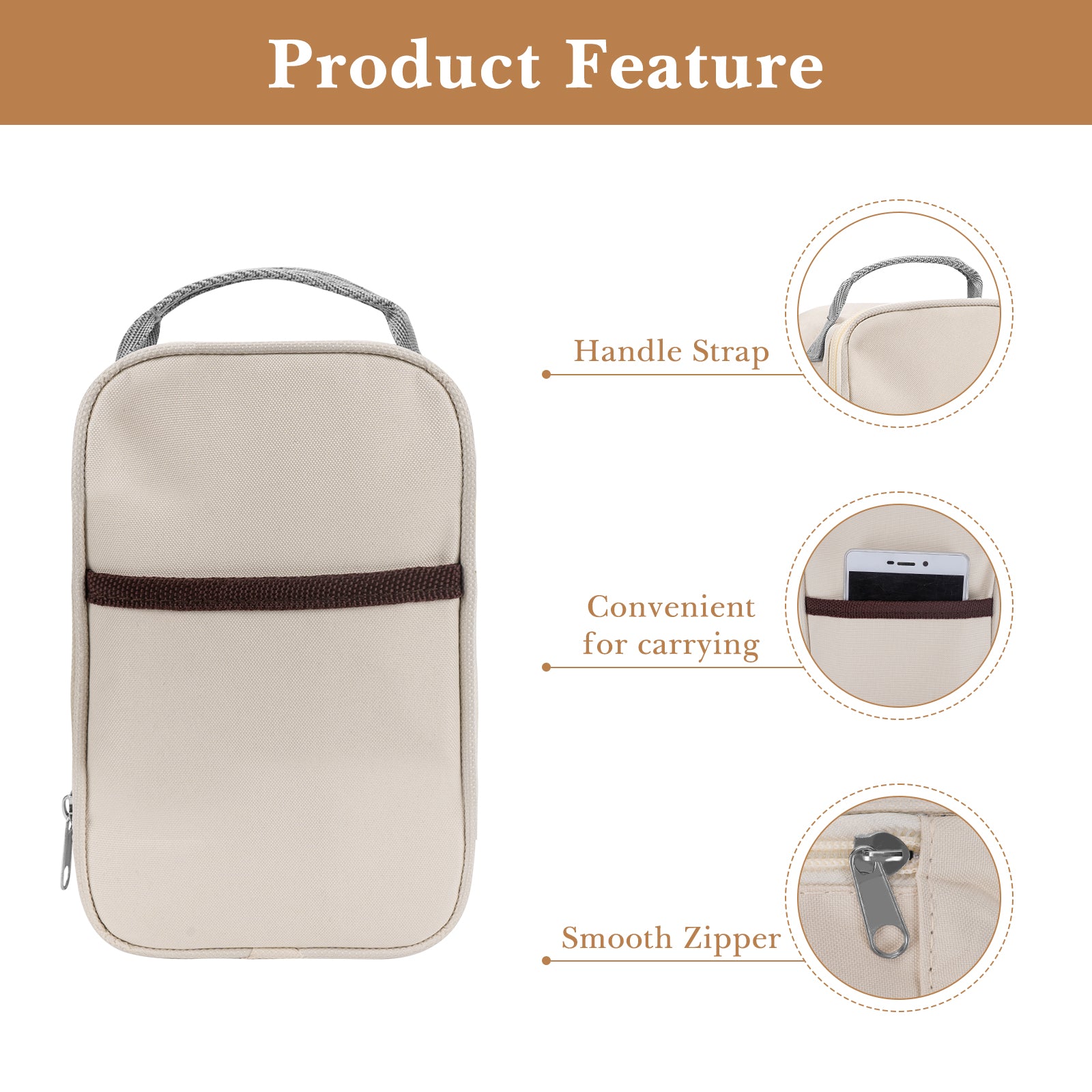 Linkidea Food Jar Insulated Bag, Thermal Jar Bag with Pocket Portable for Office Work Outdoor Picnic, Compatible with 16 oz THERMOS, Hydrapeak, WOLFF, Goodful (Beige)