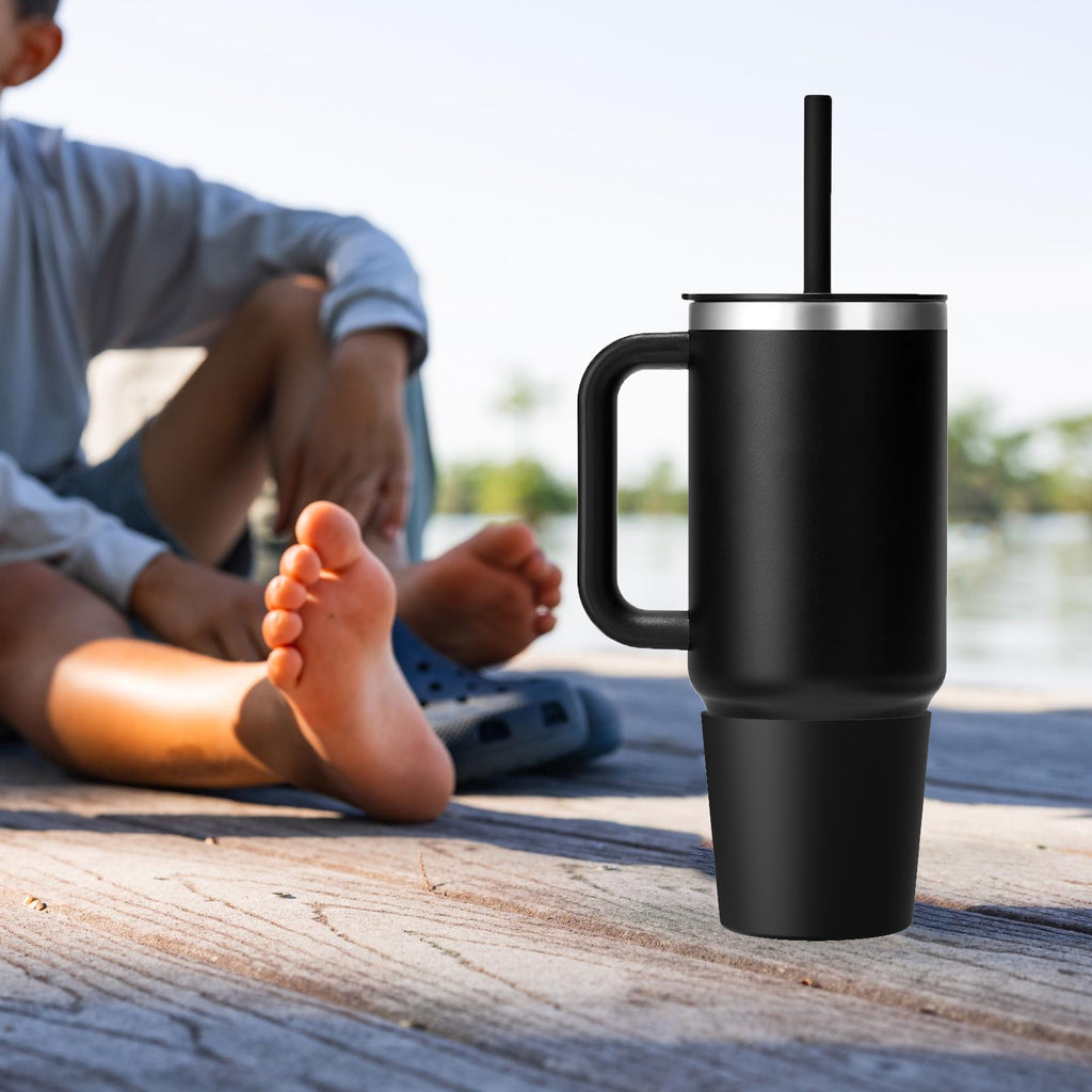 Linkidea Water Bottle Boot Compatible with Hydro Flask Travel Tumbler 28oz/40oz, Silicone Water Bottle Bottom Sleeve Cover Protector, Bottle Bumper (Black / 2 Pack)
