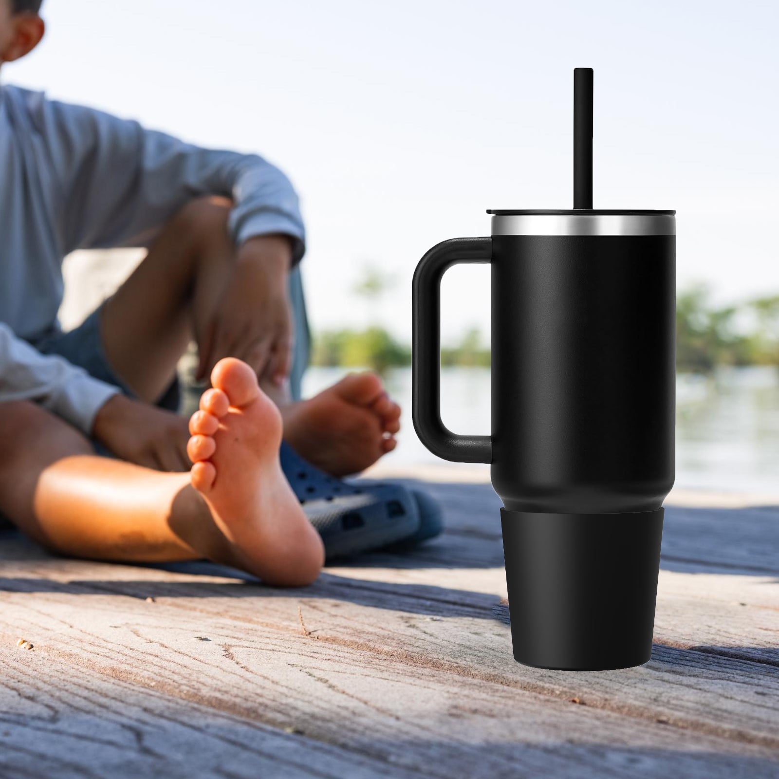 Linkidea Water Bottle Boot Compatible with Hydro Flask Travel Tumbler 28oz/40oz, Silicone Water Bottle Bottom Sleeve Cover Protector, Bottle Bumper (Black / 2 Pack)