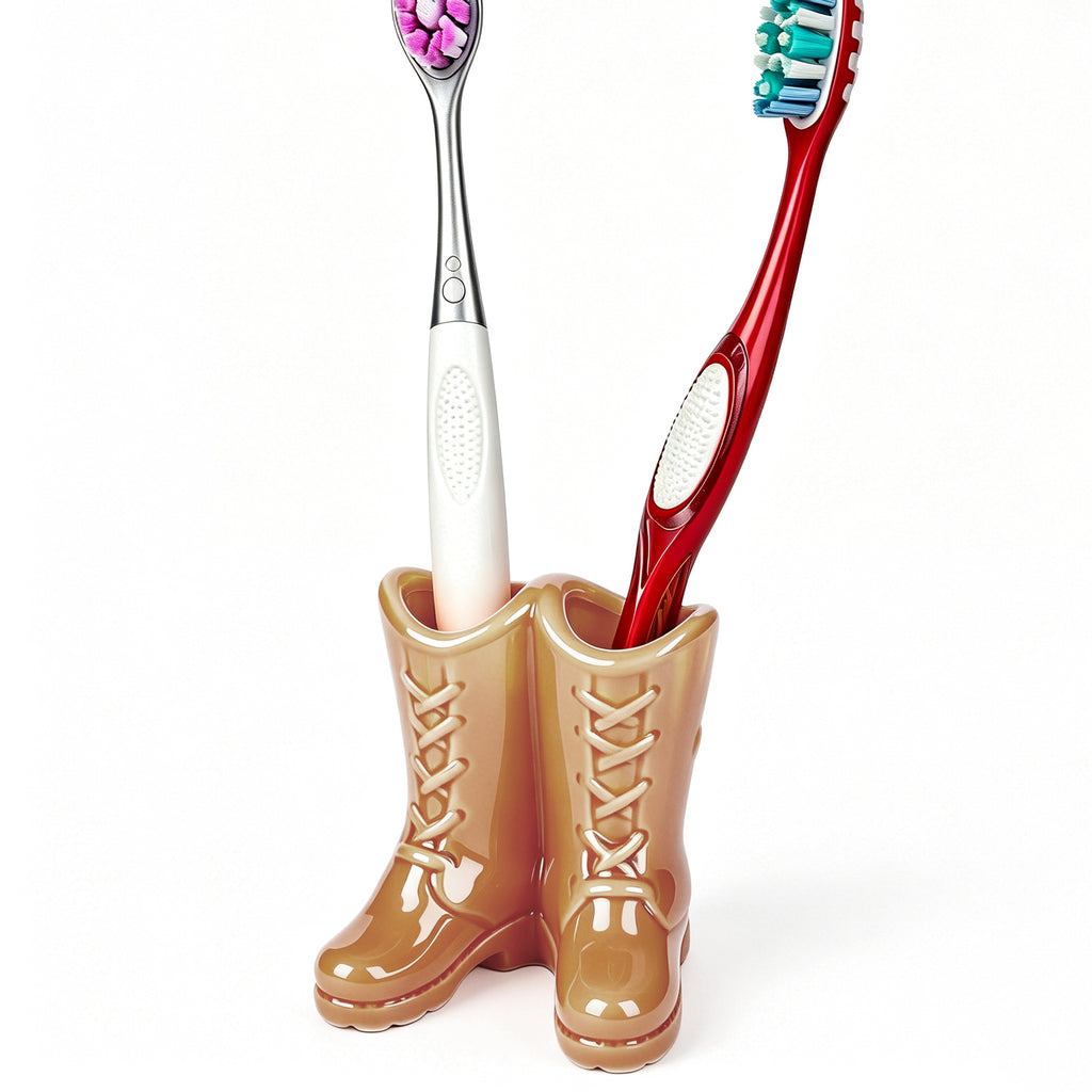 Linkidea Countertop Toothbrush Holder for Bathroom, Unique Ceramic Single Slot Vanity Stand, Compatible with Oral-B CrossAction, Colgate Renewal Manual Toothbrush (Brown)