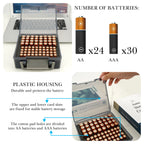 Linkidea Battery Organizer Storage Case with Handle, Single Battery Box Holds Batteries for 24 AA and 30 AAA, Large Capacity and Portable Battery Caddy (Black)