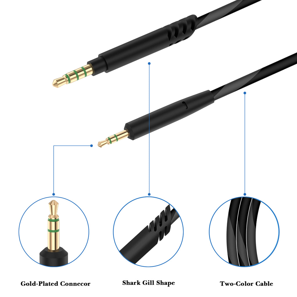 Linkidea Audio Cable with Mic for JBL Tune 770NC/670NC Headphones, 3.5mm TRRS to 2.5mm TRS Replacement Aux Cord with Inline Microphone and Volume Control (5 ft / 1.5m)