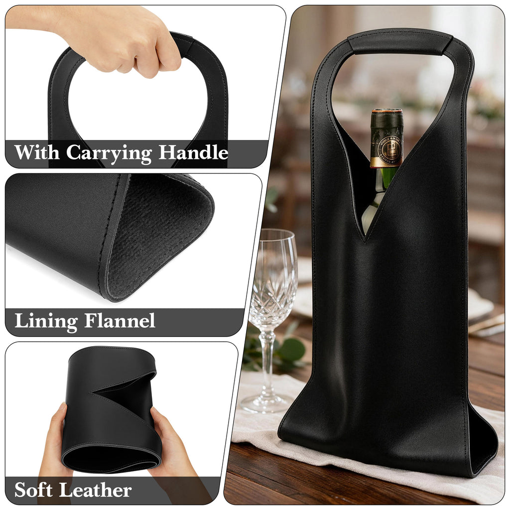 Linkidea Vegan Leather Wine Bottle Bags, 16.7" x 6.9" Wine Tote Bags for Gifts, Luxury Gift Bags for 750ml Wine Bottles, Fits Christmas Use (Black)