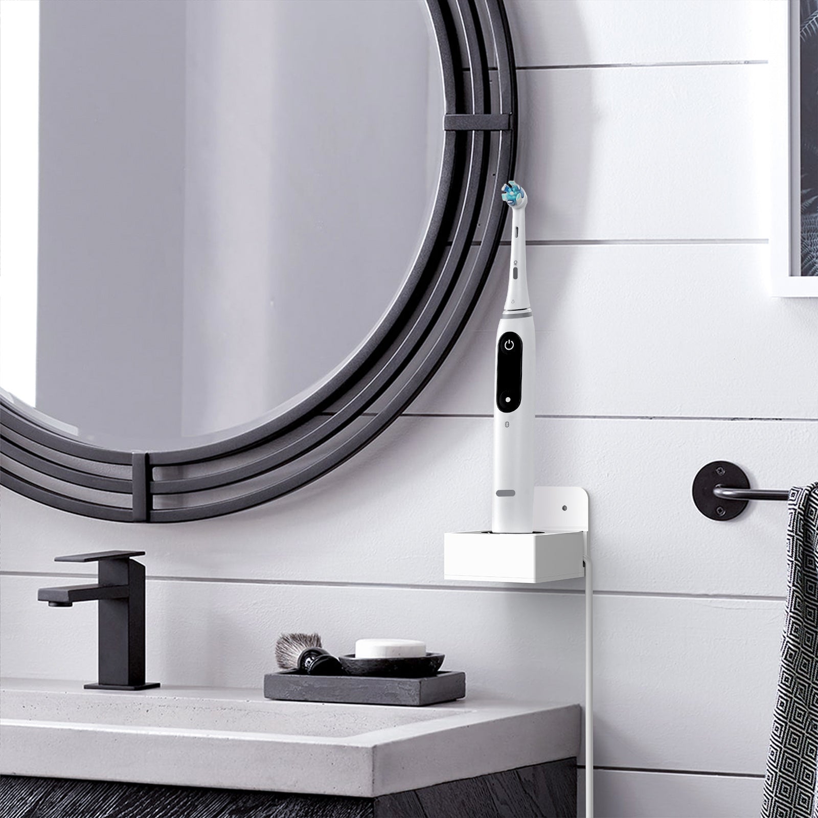 Linkidea Wall Mount Electric Toothbrush Charger Holder, Self Adhesive Tooth Brush Stand for Bathroom, Powered Toothbrush Stand Compatible with Oral-B iO Series 7/8/9/10 (Round Charger Only)