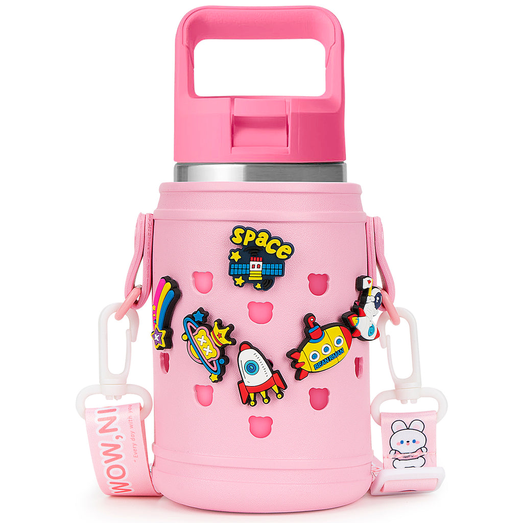 Linkidea EVA Water Bottle Carrier with Strap Compatible with YETI Rambler Jr. 12 oz, MIRA Kids 15oz, Gatorade Premium Kids Bottle 12oz, Waterbottle Sling Holder with Shoulder Strap, Pink