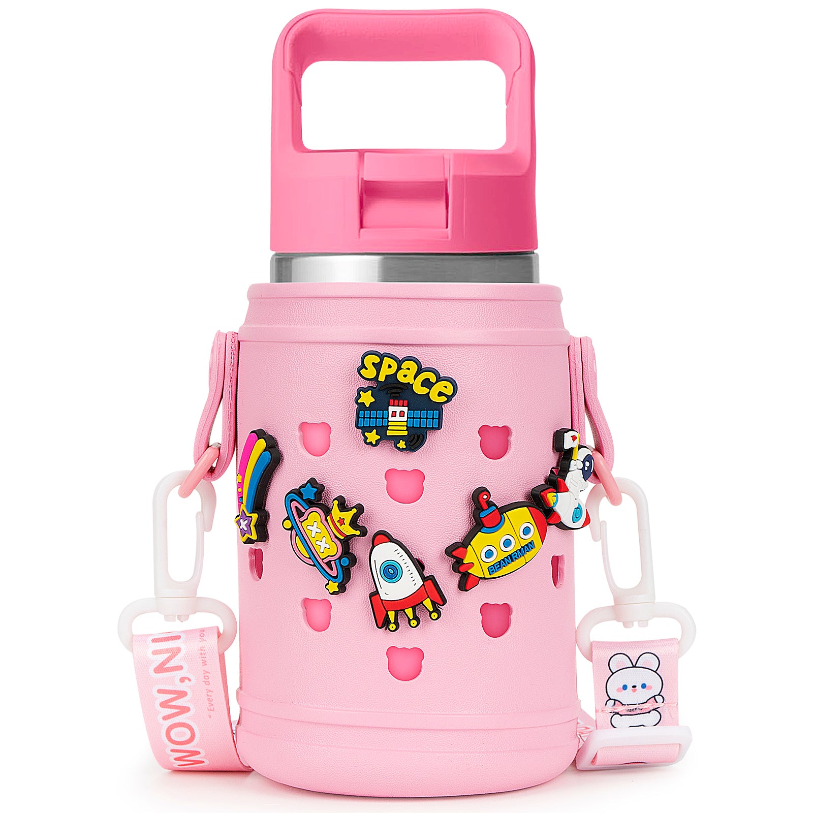 Linkidea EVA Water Bottle Carrier with Strap Compatible with YETI Rambler Jr. 12 oz, MIRA Kids 15oz, Gatorade Premium Kids Bottle 12oz, Waterbottle Sling Holder with Shoulder Strap, Pink