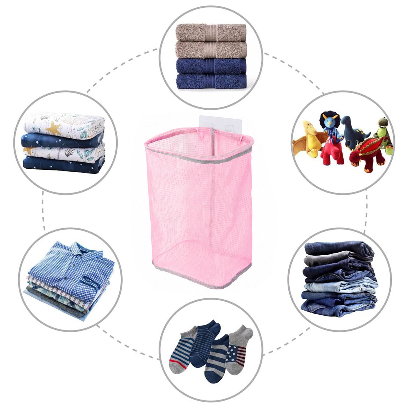 Linkidea 2 Pack Mesh Hanging Bath Toy Storage Organizer, Bathtub Basket with Adhesive Hooks, Wall Mount Shower Caddy Holder for Kids Bathroom Toys, Toiletries, Pink