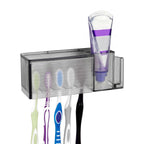 Linkidea 5 Slots Wallmount Toothbrush Holder with Cover for Shower, Plastic Multifunctional Toothpaste Toothbrush Organizer Compatible with Oral-B Cross Action, Colgate Renewal (Gray)