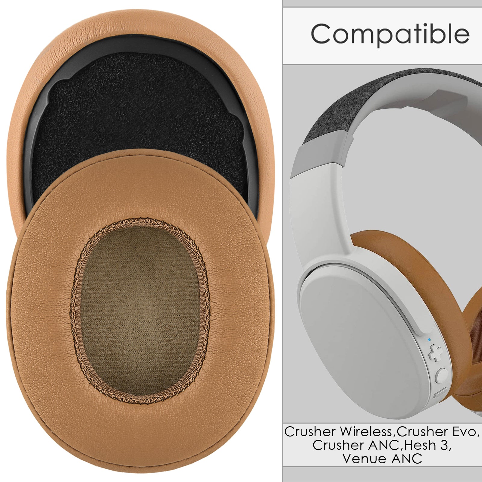 Linkidea Replacement Ear Pads for Skullcandy Crusher Wireless/Crusher Evo/Crusher ANC/Hesh 3/Venue ANC Headphones, Headset Earpads ( Protein Leather / Brown )