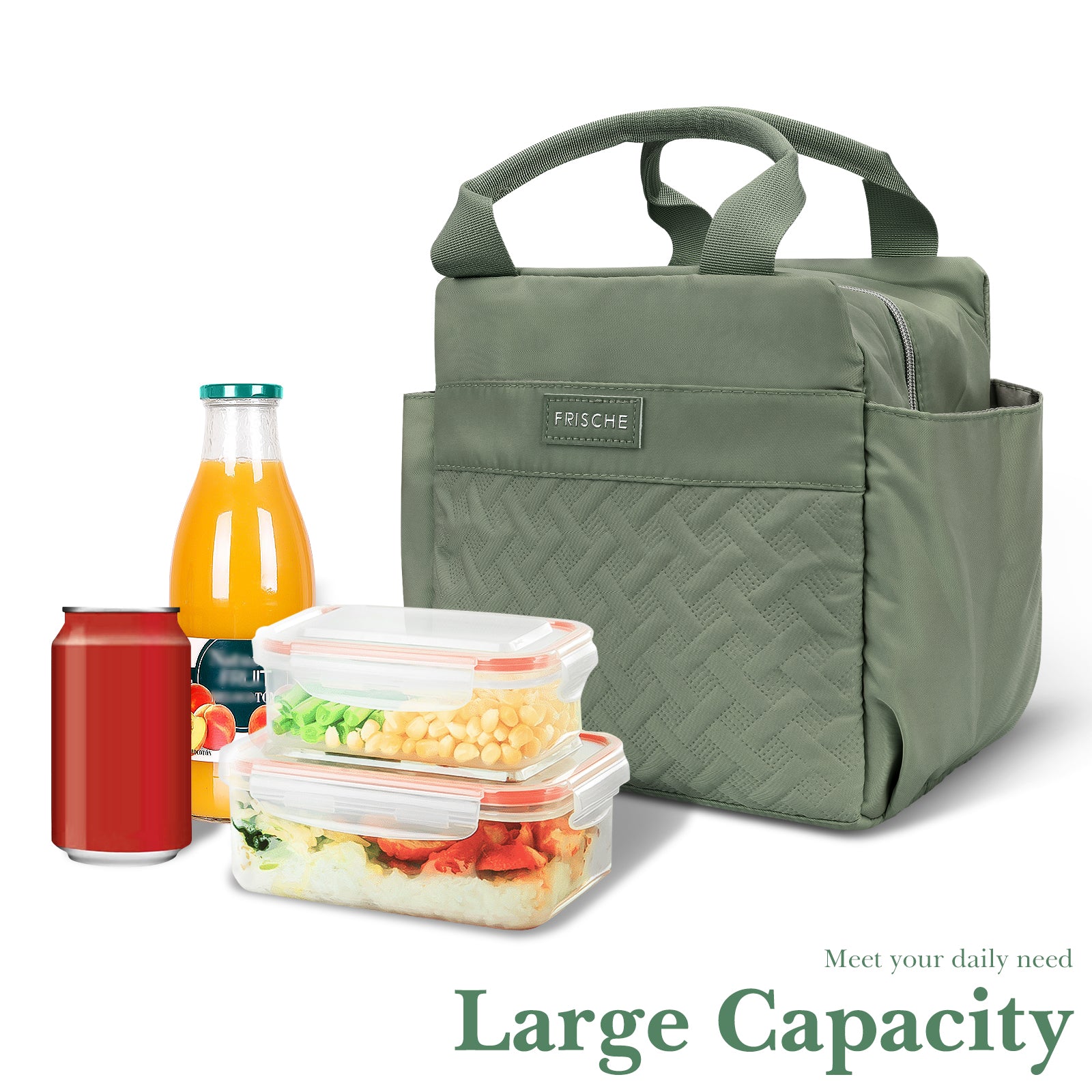 Linkidea Lunch Bag for Women, Large Leak Proof Lunch Tote Cooler, Lunch Tote Bag with Bottle Holder and Side Pockets, Compatible with NatraProw, LOVINA, Caperci (Military Green)