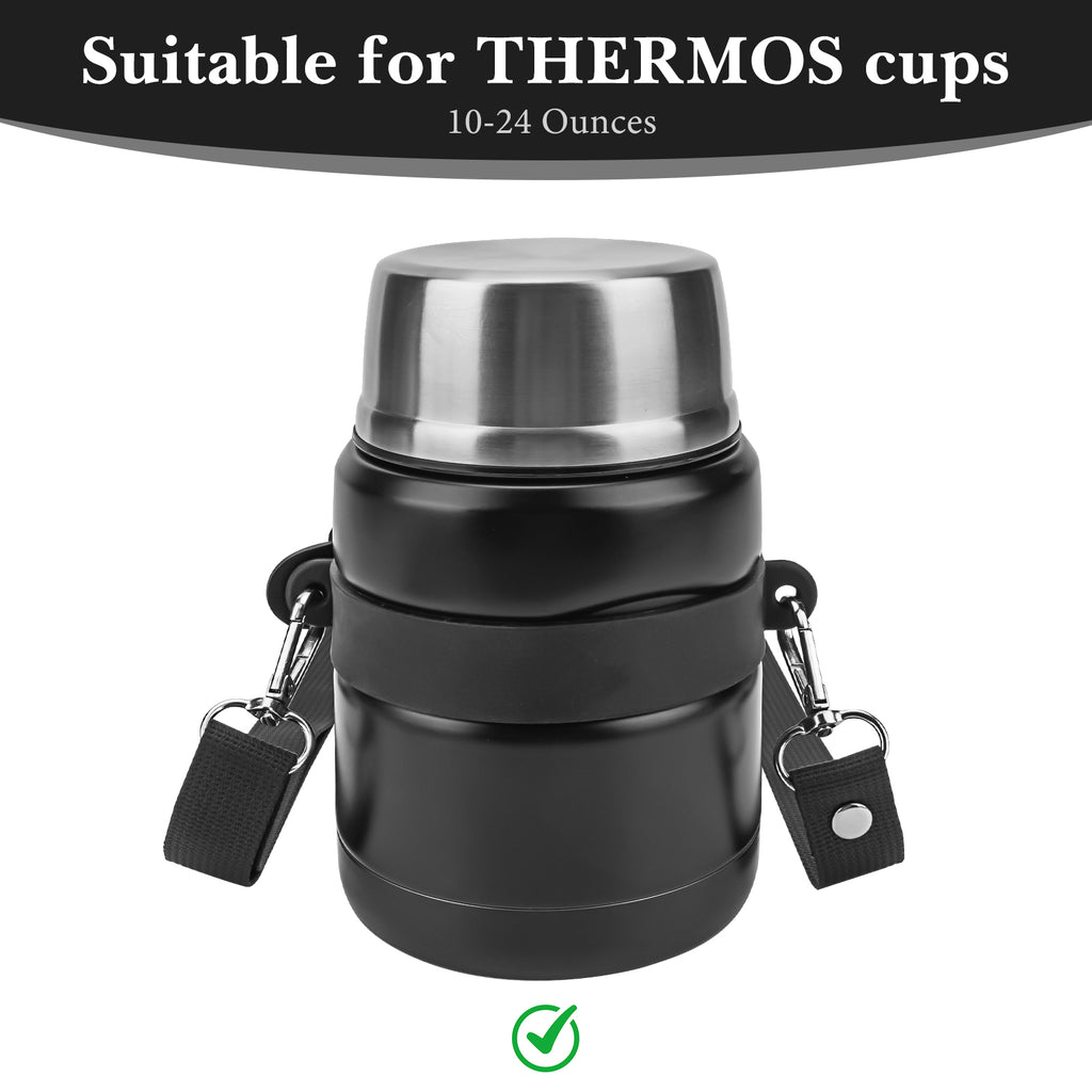 Linkidea Thermal Jar Carry Belt, Adjustable Storage Belt with Shoulder Strap, Suitable for Office Work, Outdoor Picnics, Compatible with THERMOS, Serlium, Bidakid, Blockhutte (Black)