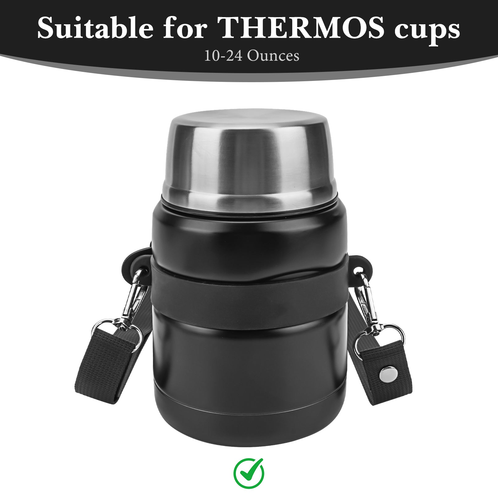 Linkidea Thermal Jar Carry Belt, Adjustable Storage Belt with Shoulder Strap, Suitable for Office Work, Outdoor Picnics, Compatible with THERMOS, Serlium, Bidakid, Blockhutte (Black)