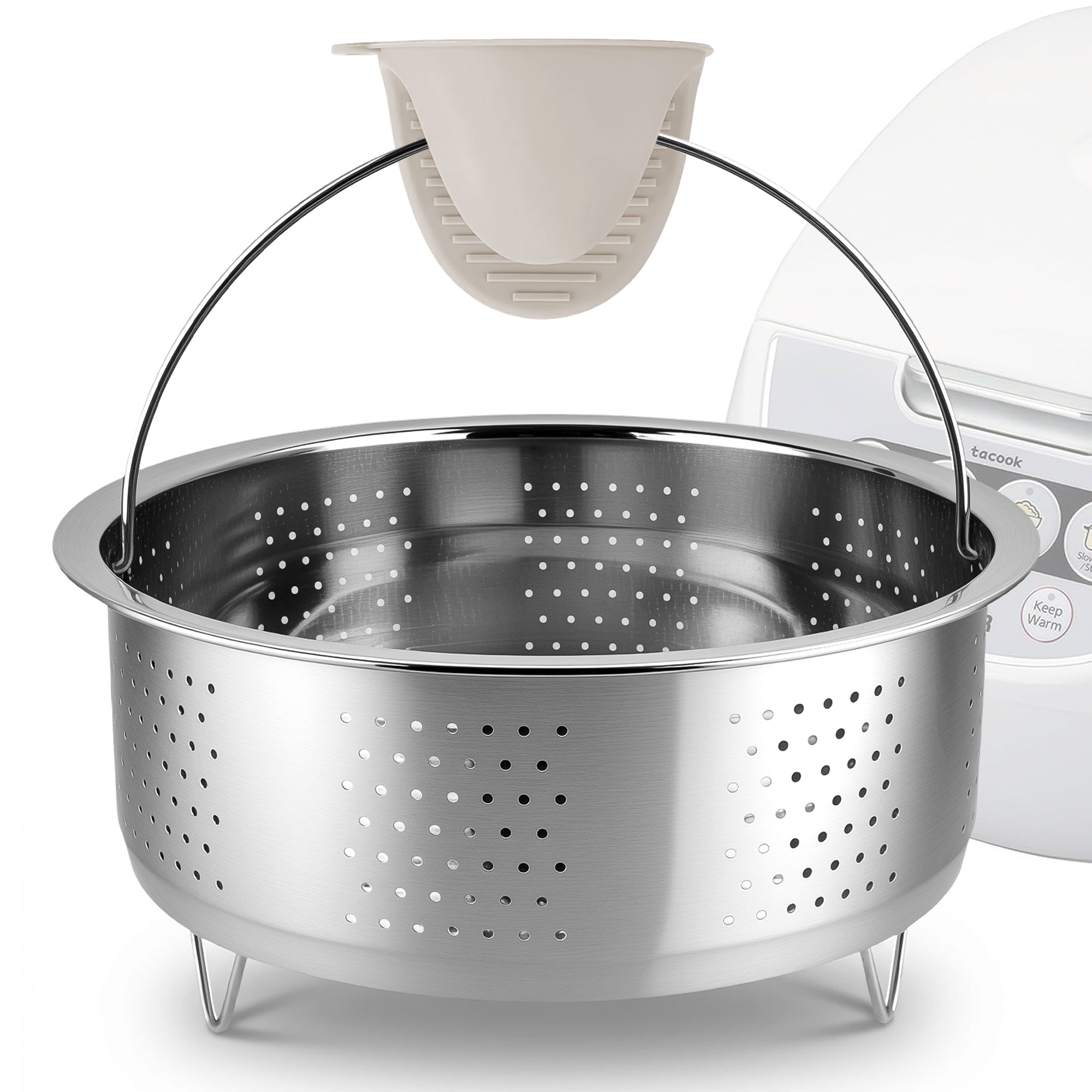 Linkidea 304 Stainless Steel Steamer Basket with Handle and Legs, Compatible with Tiger JBV-A10U, JBV-10CU, JBV-S10U, JBV-G10U, JBX-B10R 5.5-Cup Rice Cookers
