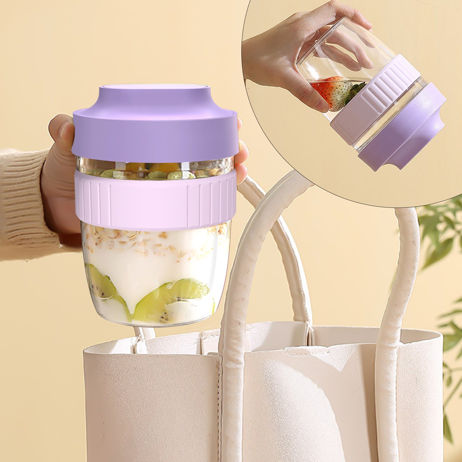 Linkidea Overnight Oats Containers with Lids, 19.2 oz Airtight Plastic Yogurt Cups with Spoons and Lids, Portable Overnight Oat Container for Milk, Cereal, Fruit, Yogurt, Fits Work/Picnic (Purple)