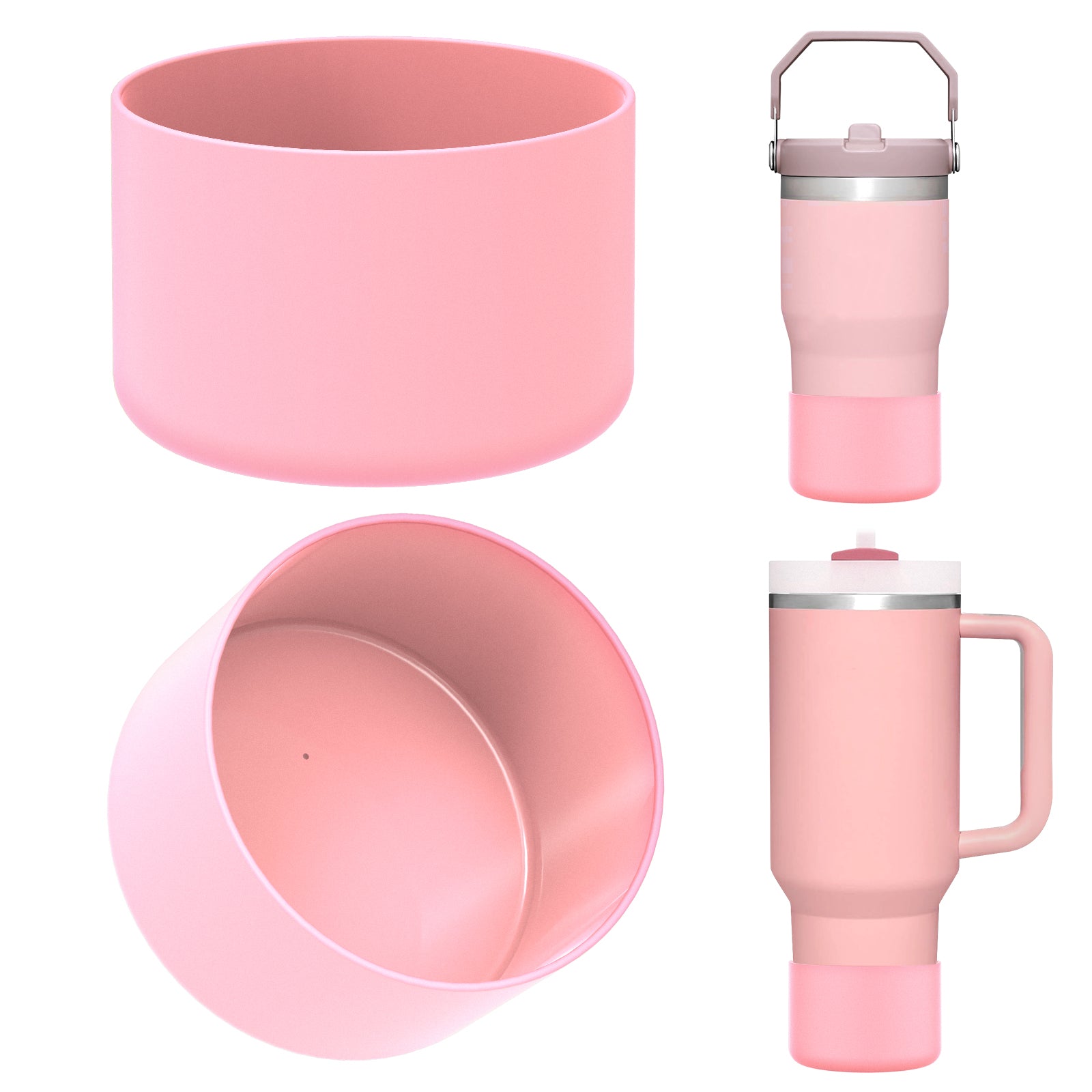Linkidea 2 Pack Water Bottle Boot Compatible with Stanley Quencher H2.0 20oz/30oz/40oz, IceFlow Flip 20oz/30oz, Silicone Water Bottle Bottom Sleeve Cover Bumper Protector (Light Pink)