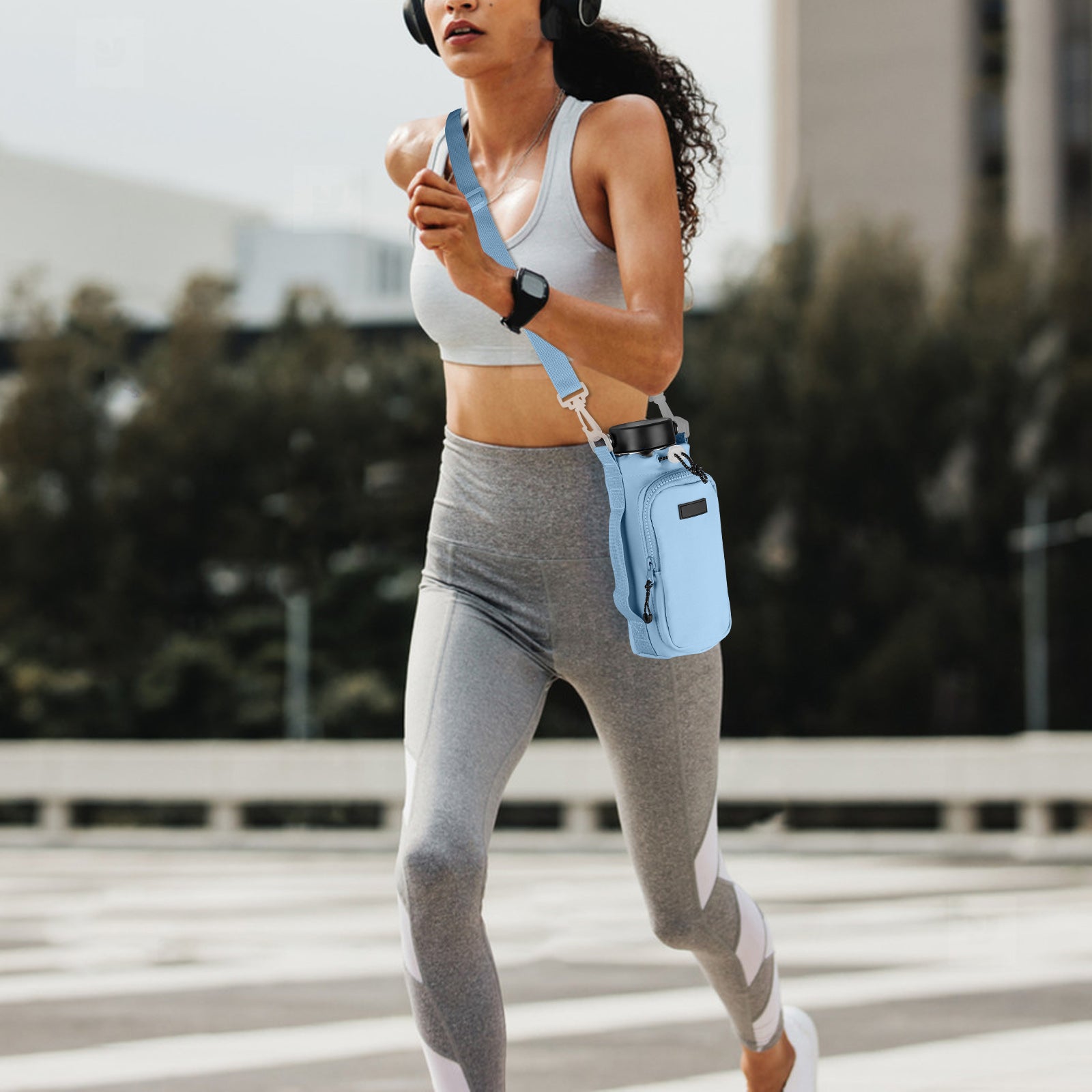 Linkidea Water Bottle Carrier with Strap Compatible with YETI Rambler Bottle 18oz/26oz, Owala FreeSip 24oz/32oz, Waterbottle Sling Bag Holder, Shoulder Strap with Phone Pocket (Blue)