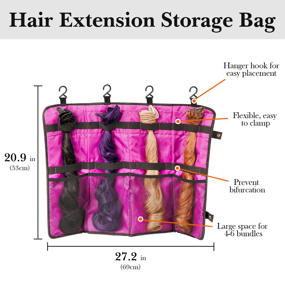 Linkidea Hard Shell Wig Storage Case with Hanger, Portable Travel Bag for Four Full Hair Extension Bundles (Black)
