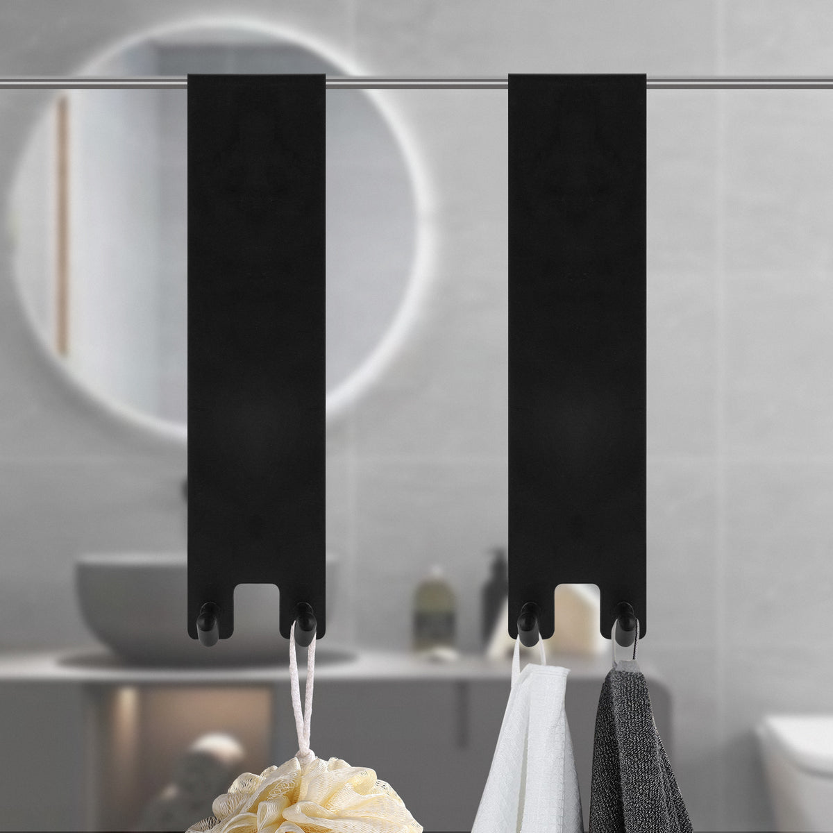 Linkidea 2 Pack Over Door Hook, 7" Stainless Steel Extend Hook for Shower, Bathroom Hanger with Non-Slip Sponge Pad for Frameless Glass Doors (Black)
