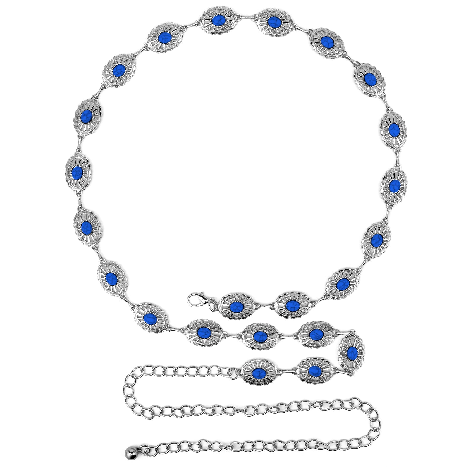 Plus Size Chain Belt for Women, Turquoise Stone Silver Metal Chain Belt Women Belly Waist Chains, Extra Long Body Chain, 59 Inch Adjustable Chunky Belt Chain