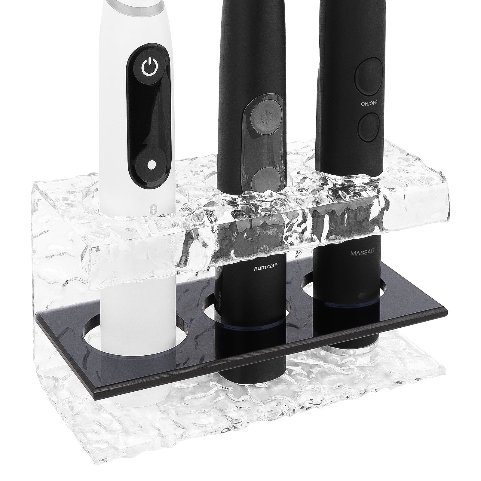 Linkidea Electric Tooth Brush Holder for Shower, Bathroom, Acrylic 3 Slots Countertop Organizer for Power Toothbrush Compatible with Oral-B iO Series, Philips Sonicare, 7AM2M