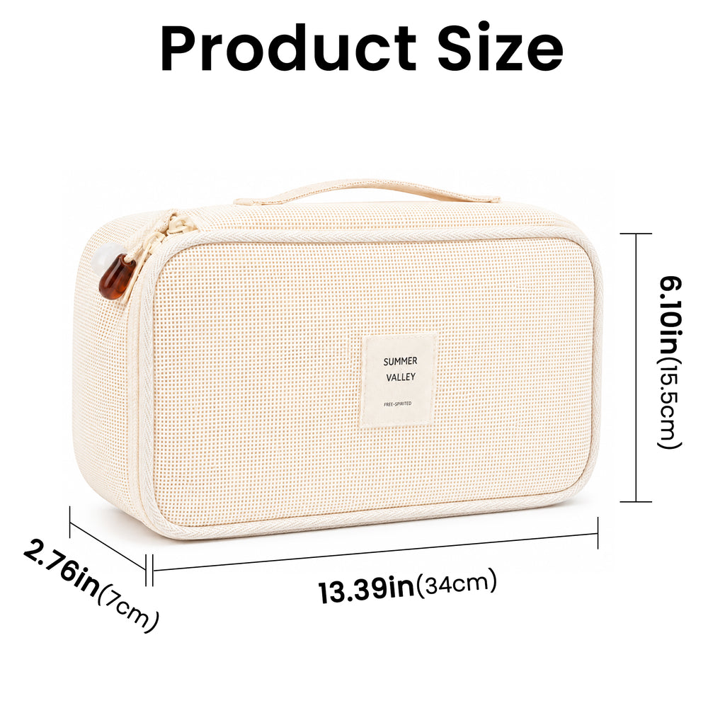 Linkidea Hair Dryer Storage Case, PVC Travel Organizer Bag with Handle, Portable Blow Dryer Holder for Heat Styling Tools, Flat Iron, Curling Wand, Cords and Hair Accessories (Beige)