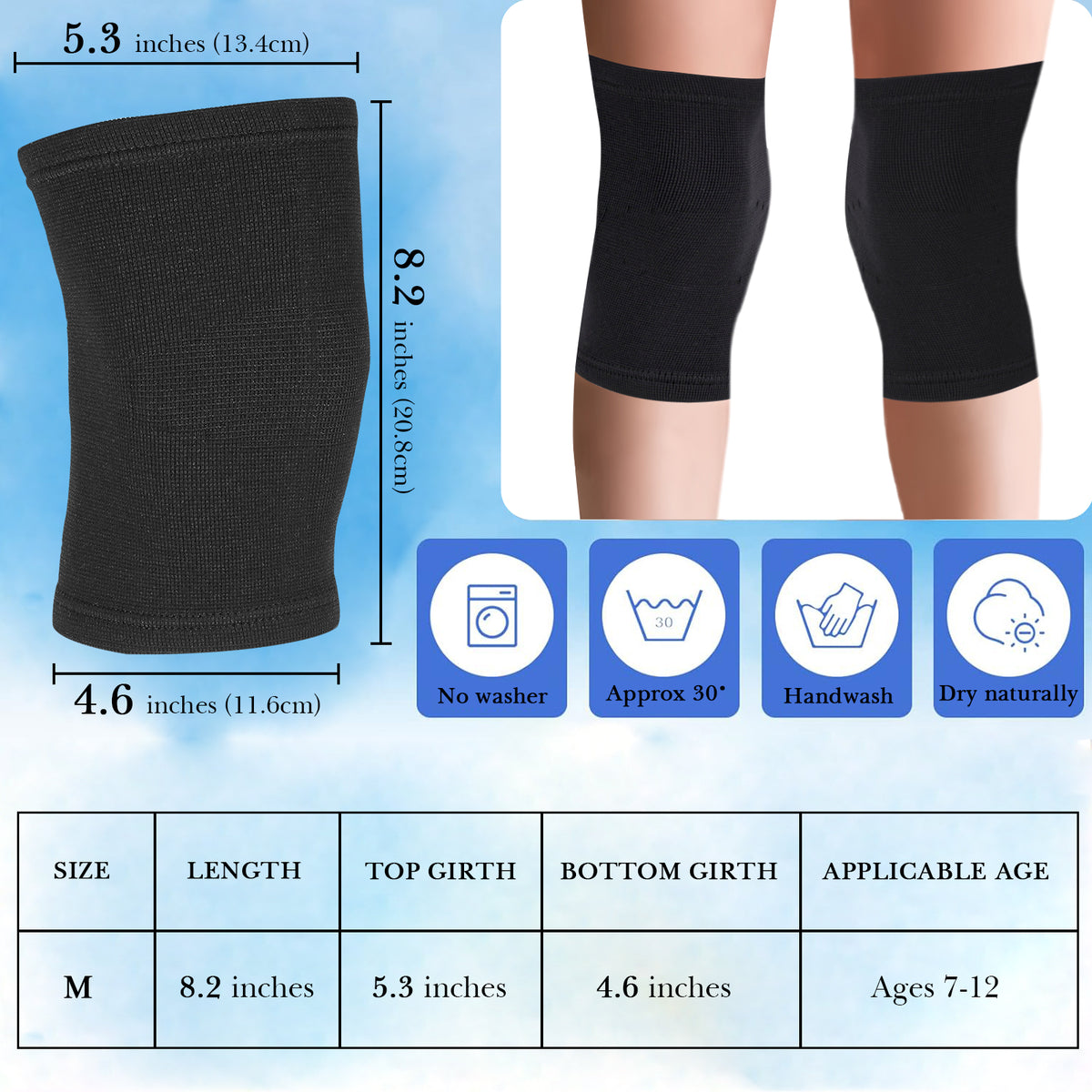 Linkidea 2 Pairs Kids Knee Brace Sleeve, Youth Knee Protective Cover for Children, Boys & Girls, Child Leg Support for Knee Pain, Fits Soccer, Basketball, Gymnastics (Size M )