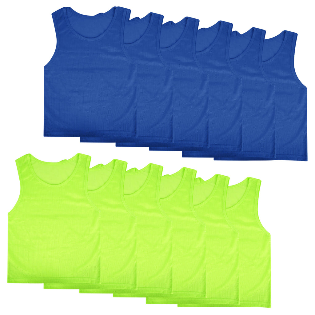 Linkidea Kids Soccer Scrimmage Team Pinnies Set, Breathable Practice Jerseys for Sports & Practice, Training Bibs Vest Fits Kid, Youth Age 5 - 8 (12-Pack, Blue & Green)