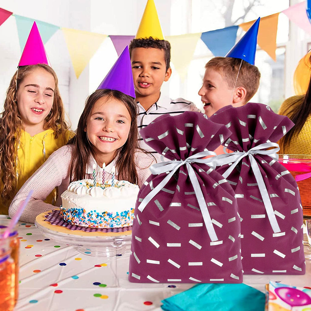 Linkidea 4 Pack Reusable Drawstring Gift Bags, Present Storage Bag for Birthday, Christmas, Non-Woven Fabric Gift Wrap Tote Bag for Kids Party Compatible with LEGO Toys (Size L/ Purple)