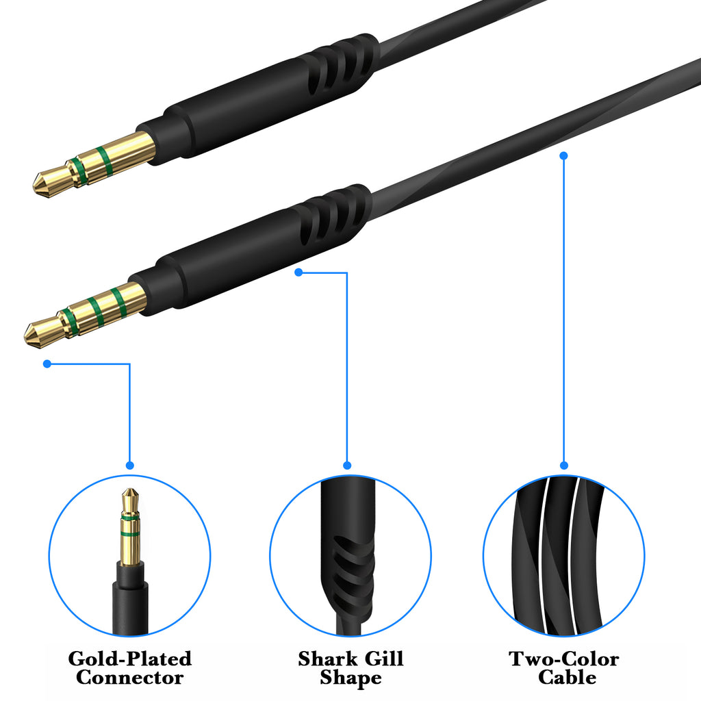 Linkidea Audio Cable with Mic for Soundcore Life Q20/Q30 Space Q45 H30i, ATHWS990BT WS660BT Headphones, 3.5mm to 3.5mm Replacement Aux Cord (4.9 ft / 1.5 m)