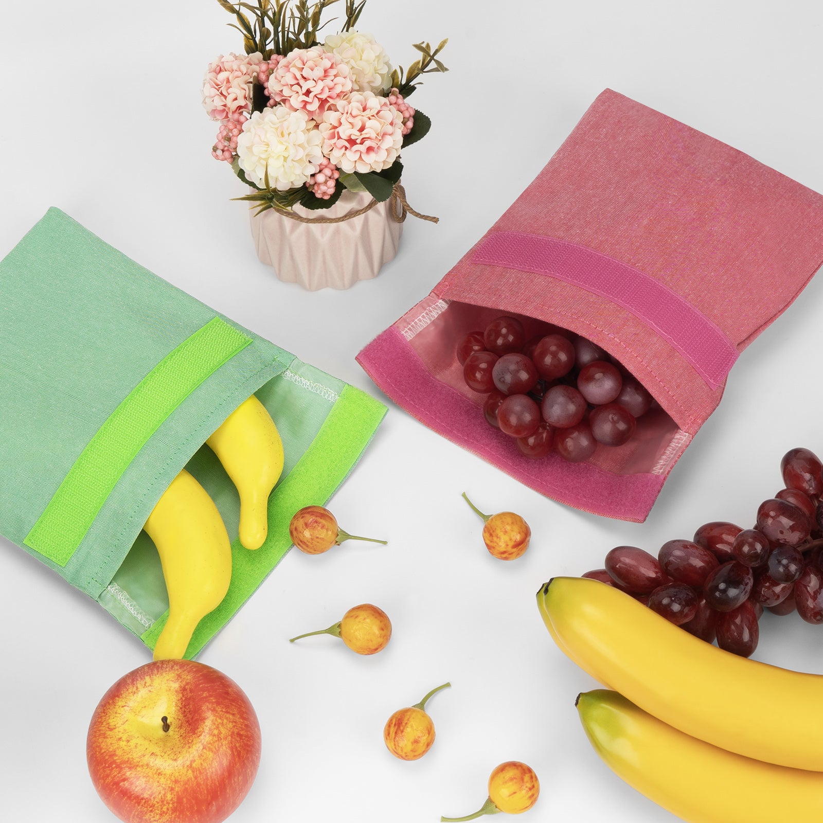 Linkidea 2 Pcs Reusable Snack Bag, Recycled Hook and Loop Packs Pouch for Adult, Leak-Proof Pack It Snack Bag Fits Snacks, Sandwich (Rred, Green)