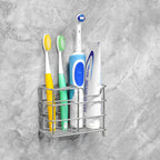 Linkidea Wall Mount Toothbrush Holder for Bathroom, Stainless Steel Tooth Brush Stand for Electric Toothbrush, Toothpaste, Razor, Self Adhesive Wallmount / Countertop 5 Slots Organizer (Chrome)