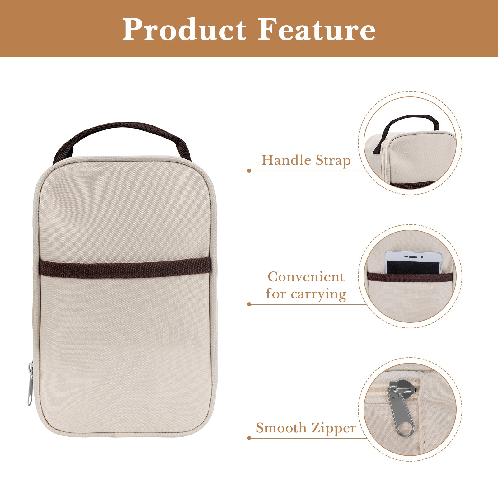 Linkidea Food Jar Insulated Bag, Thermal Jar Bag with Pocket Portable for Office Work Outdoor Picnic, Compatible with 16 oz THERMOS, Hydrapeak, WOLFF, Goodful (Beige)