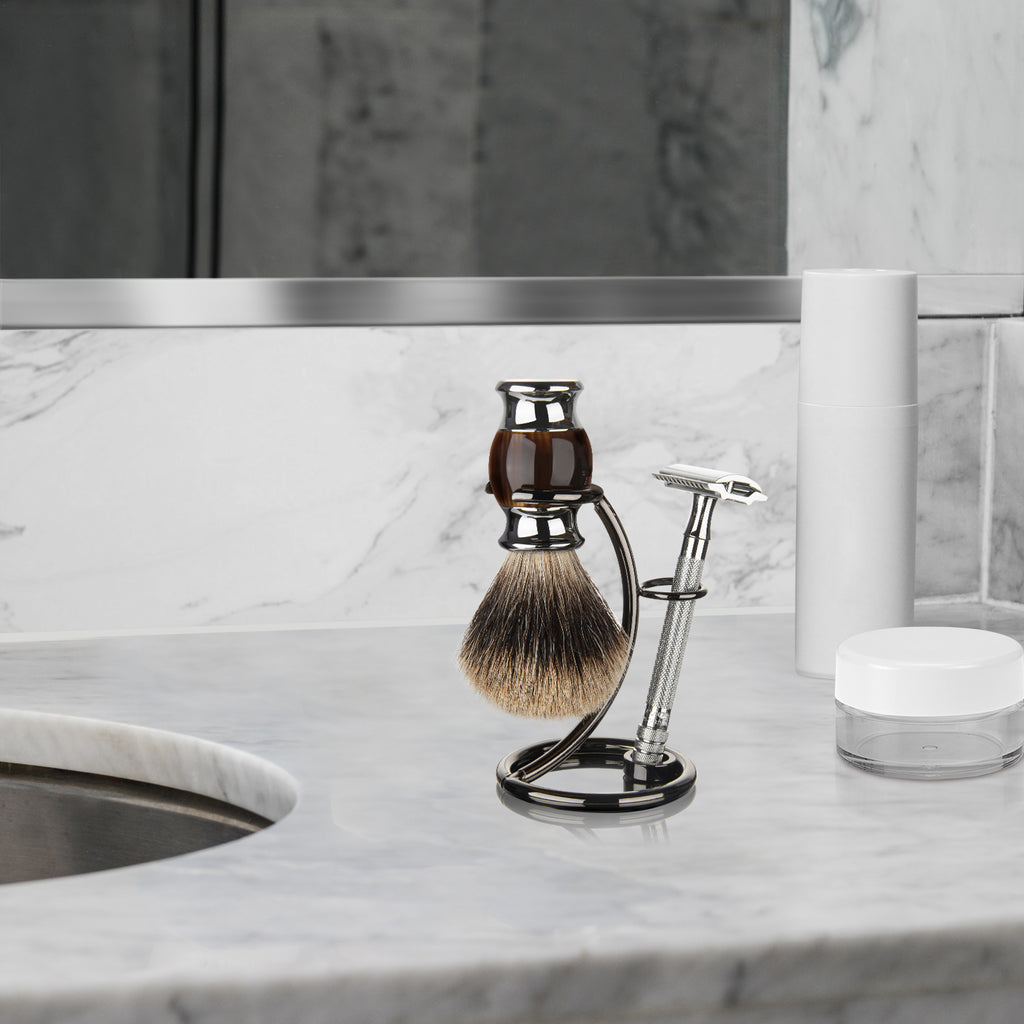 Linkidea Shower Shaving Brush Stand, Safety Razor Holder, Compatible with Vikings Blade Chieftain, Emperor Augustus Razor (Brushed Nickel)
