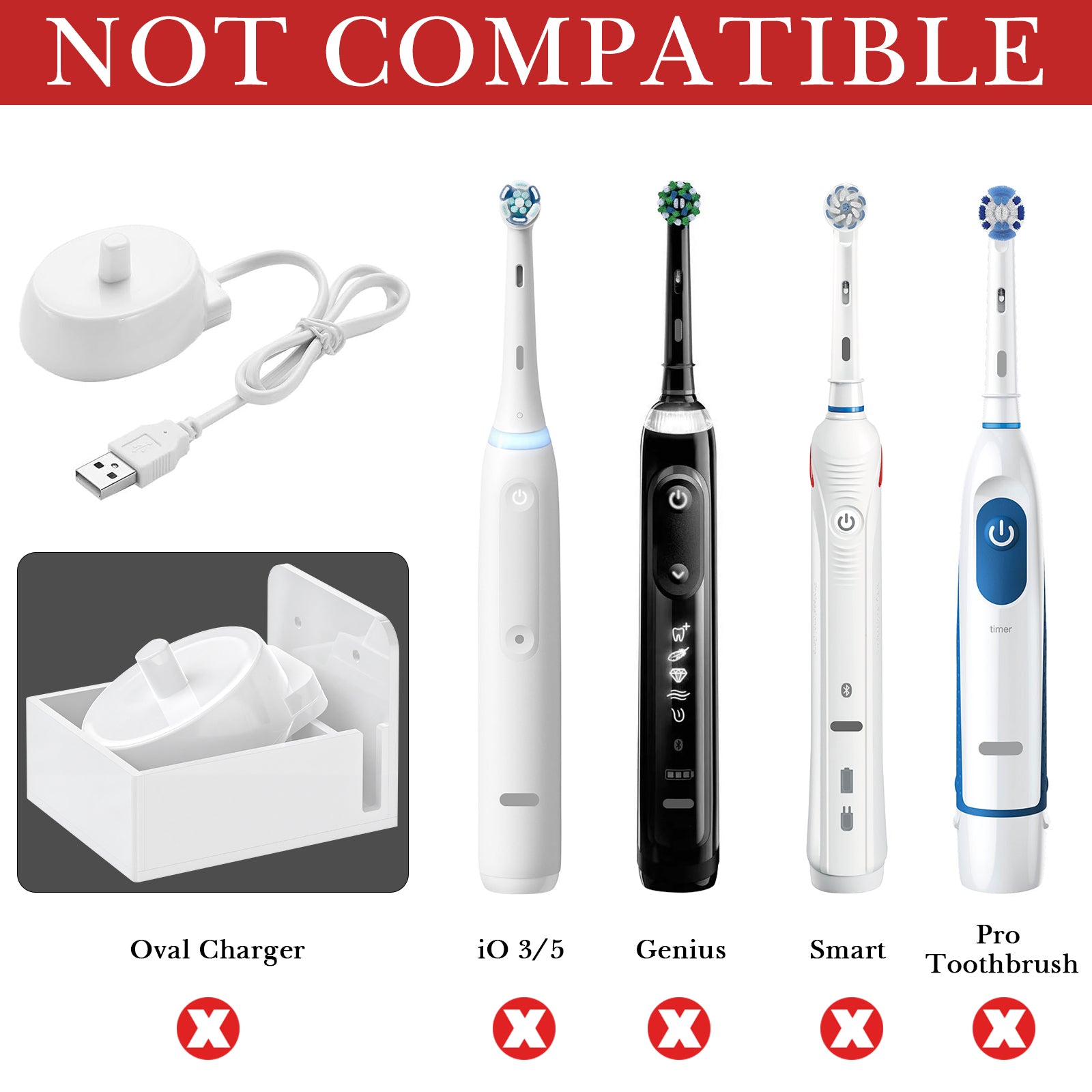 Linkidea Wall Mount Electric Toothbrush Charger Holder, Self Adhesive Tooth Brush Stand for Bathroom, Powered Toothbrush Stand Compatible with Oral-B iO Series 7/8/9/10 (Round Charger Only)