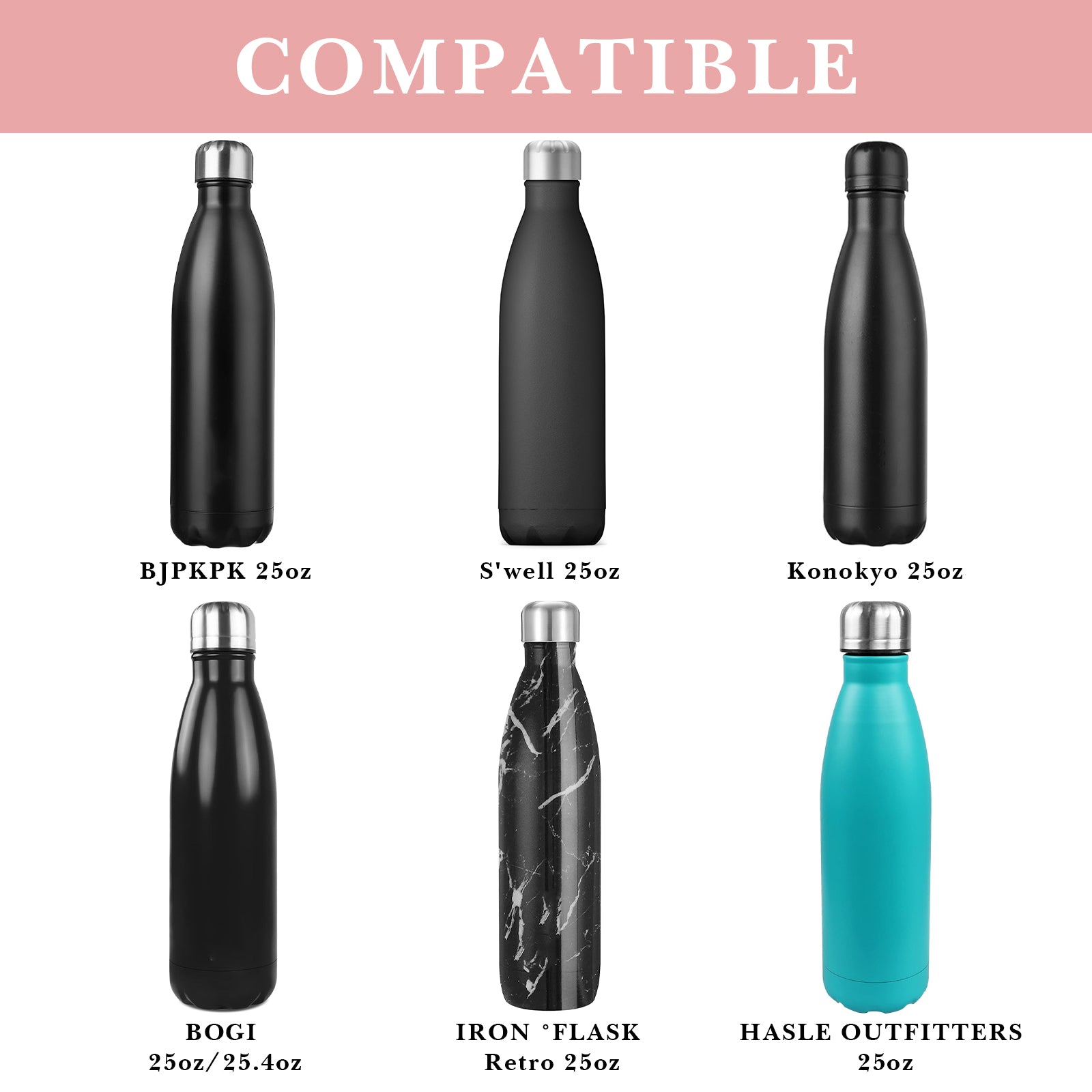 Linkidea 2 Pack Water Bottle Boot Compatible with 25oz S'well ORIGINAL, BJPKPK, Konokyo 25oz Cola Shaped Bottles, Silicone Bottle Boot Bottom Sleeve Protector, Bottle Bumper (Light Pink)