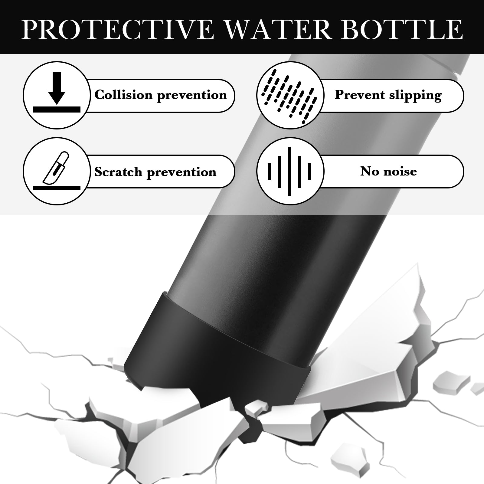 Linkidea 2 Pack Water Bottle Boot Compatible with Owala FreeSip/Twist/Potter 24oz Bottles, Silicone Anti-Slip Bottle Bottom Bumper Protector (Black)