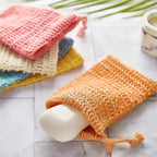 Linkidea 5 Pack Soap Bag Pouch, Colorful Exfoliating Saver with Drawstring, Reusable Body Scrubber Pocket for Bath Shower
