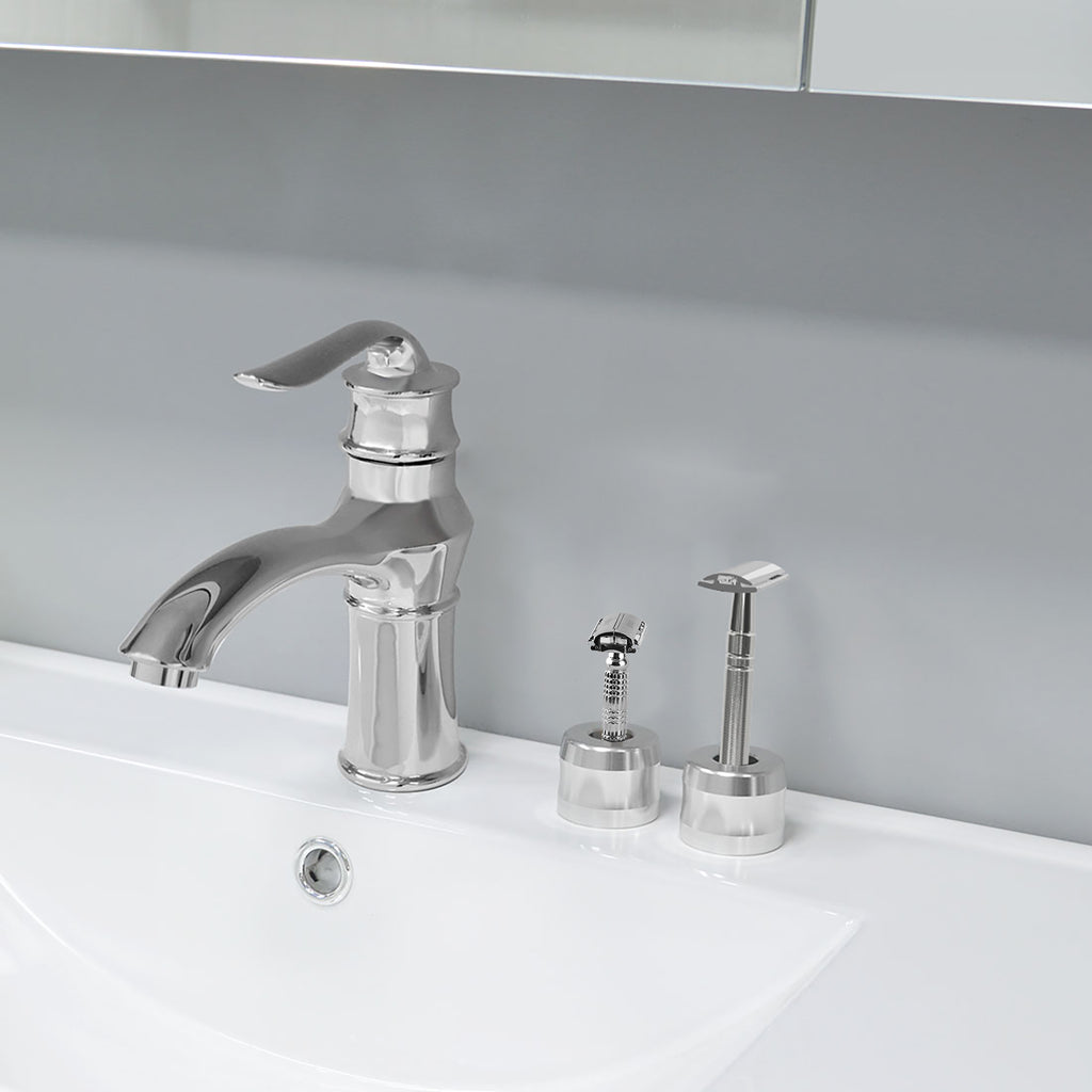 Linkidea 2 Pack Safety Razor Stand, Opening Dia 0.7" (18.5mm) Men's Shaving Stand for Bathroom Countertops, Compatible with Gillette Mach 3 (Silver)