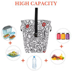 Linkidea Cute Lunch Bag with Handle, Drawstring Swig Lunch Bag, Cute Lunch Bags for Women Work Picnic Travel, Compatible with Bentogo, LunchBots, EasyLunchboxes (White)