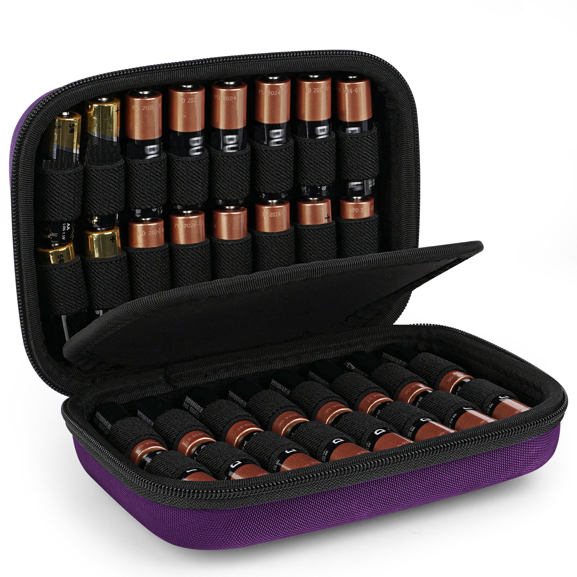 Linkidea Small Hard Case Battery Organizer Storage Box, Portable Holder and Carrying Container for 32 AA AAA Cells, Compact Travel Storage Case (Purple)