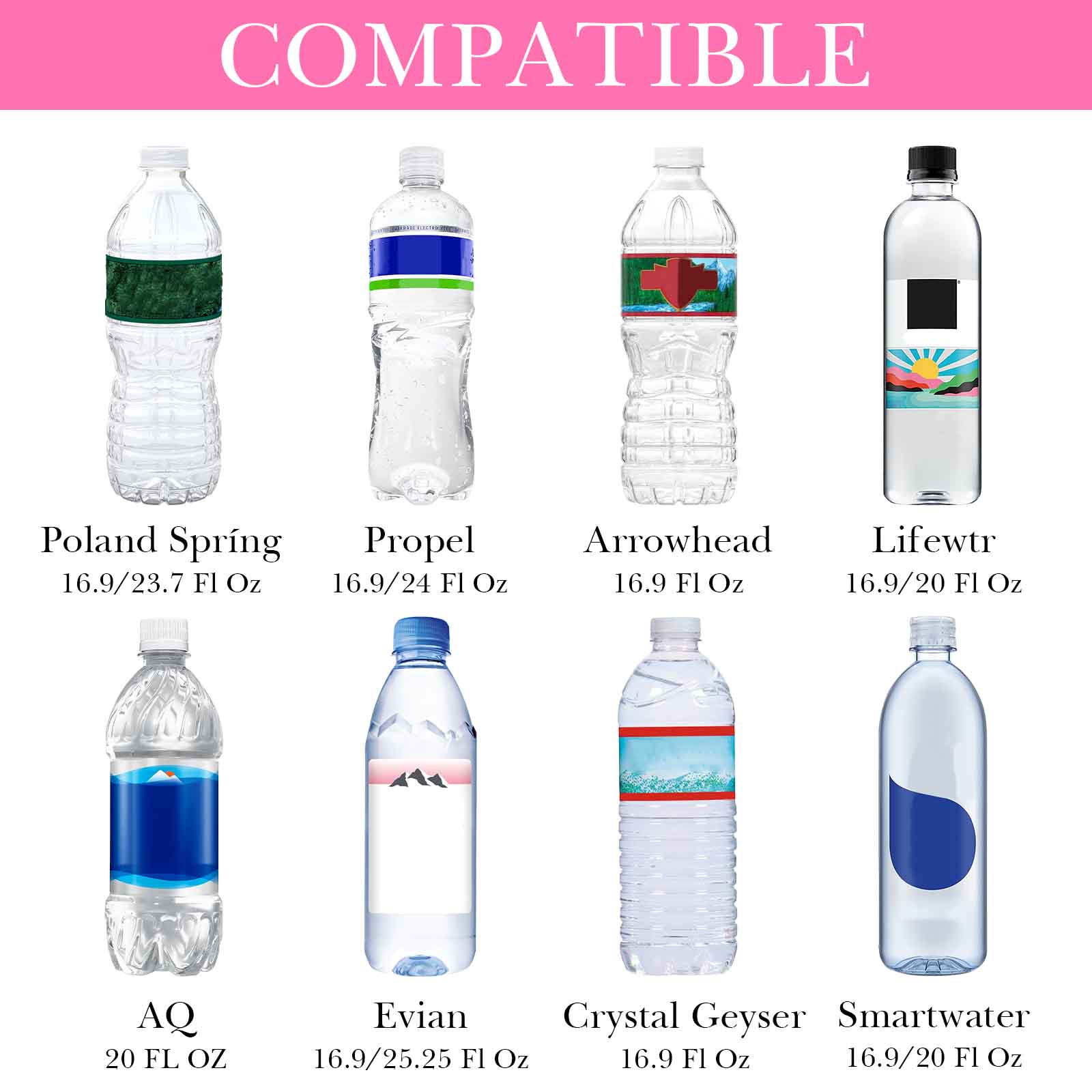 Linkidea Disposable Water Bottle Carrier with Strap Compatible with Smartwater 16.9/20Fl Oz, Insulated Neoprene Plastic Bottled Water Cover Holder with Clip for Backpack (Pink)