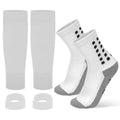 Linkidea Kids Soccer Grip Socks with Shin Guard Sleeve for Age 6 - 9 (White)