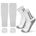 Linkidea Kids Soccer Grip Socks with Shin Guard Sleeve for Age 6 - 9 (White)