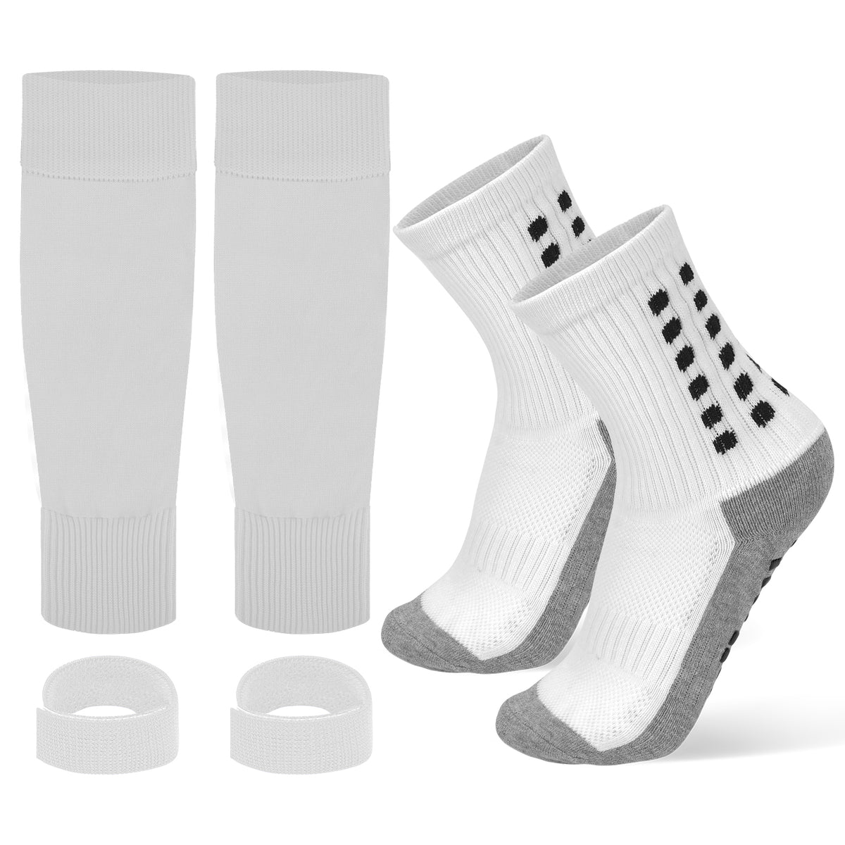 Linkidea Kids Soccer Grip Socks with Shin Guard Sleeve for Age 6 - 9 (White)