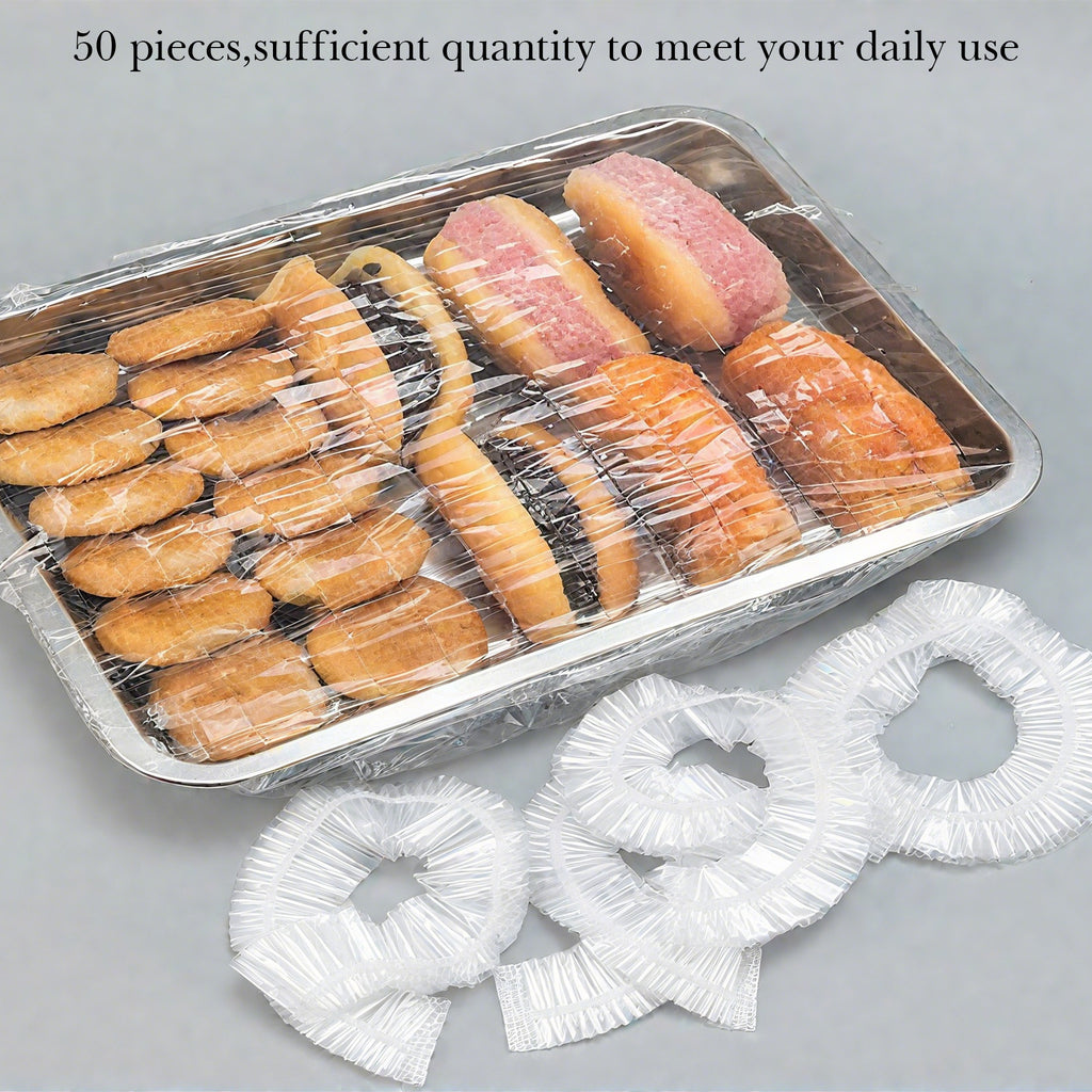 Linkidea 50 Pack Large Baking Sheet Pan and Bowl Covers, Clear Elastic PE Covers Compatible with 17" x 11" Baking Pans, Reusable Leak-Resistant Lids for Dough Proofing and Food Storage