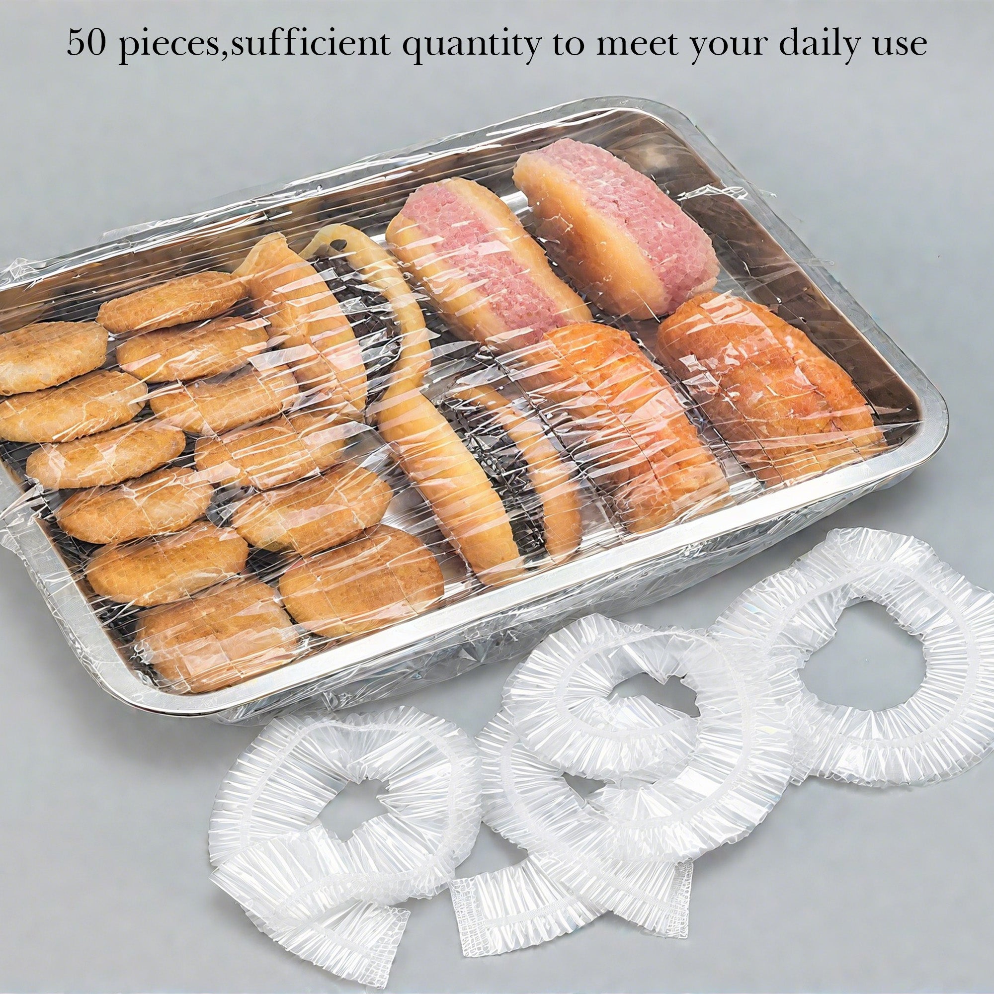 Linkidea 50 Pack Large Baking Sheet Pan and Bowl Covers, Clear Elastic PE Covers Compatible with 17" x 11" Baking Pans, Reusable Leak-Resistant Lids for Dough Proofing and Food Storage